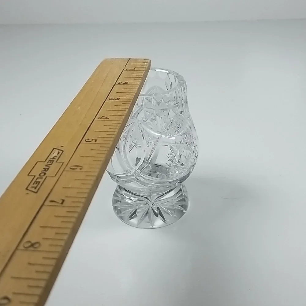 Bohemian Lead Crystal Tooth Pick, Matches Holder Hand Cut Czech Vintage Hobstar